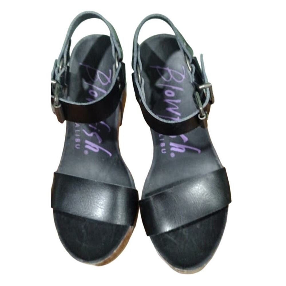 Blowfish Malibu Leather and Cork Platform Sandals, Blk/Brown, Sz  7‎